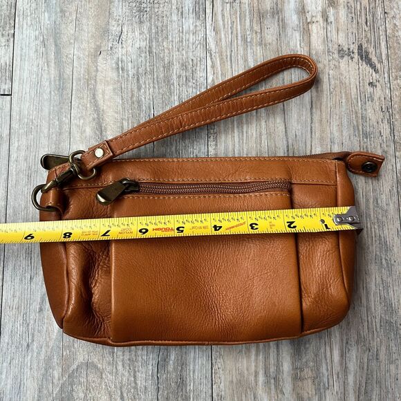 Le Donne Wristlet Leather Brown Vintage Neautral Minimalist Strap Wallet - Picture 5 of 6